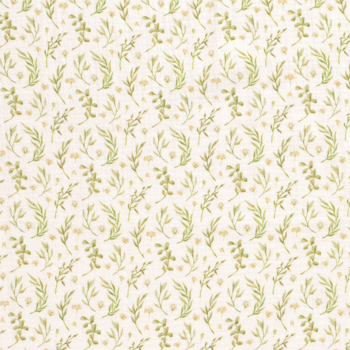 Musselin Blumenprint 100 % Baumwollstoff Musselinstoff Digitaldruck Gauze Meterware Blätter Blumen Eukalyptus Babystoff Öko-Tex 100 Ecru