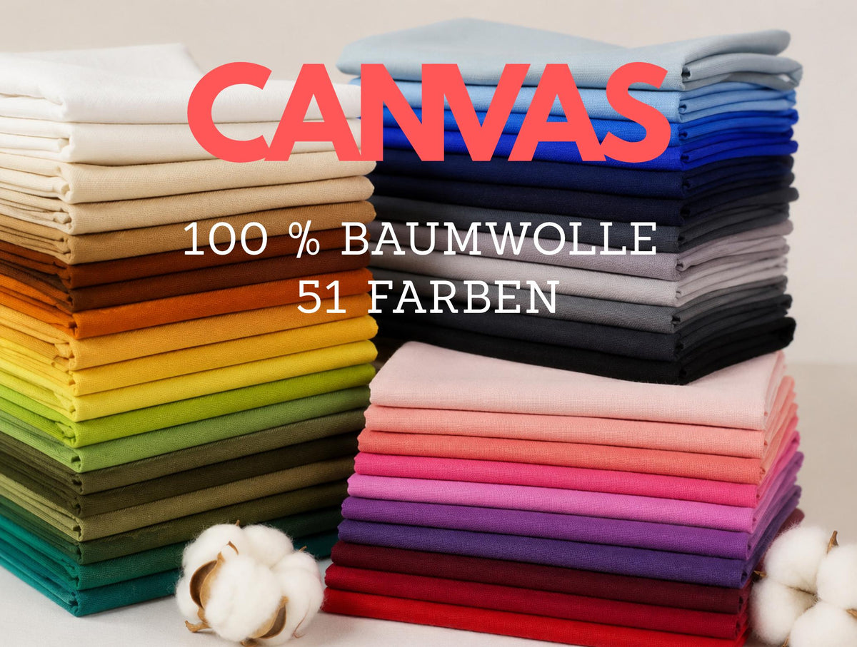 Canvas Uni 51 Farben 100% Baumwolle Meterware, schwerer, robuster Dekostoff Baumwollstoff