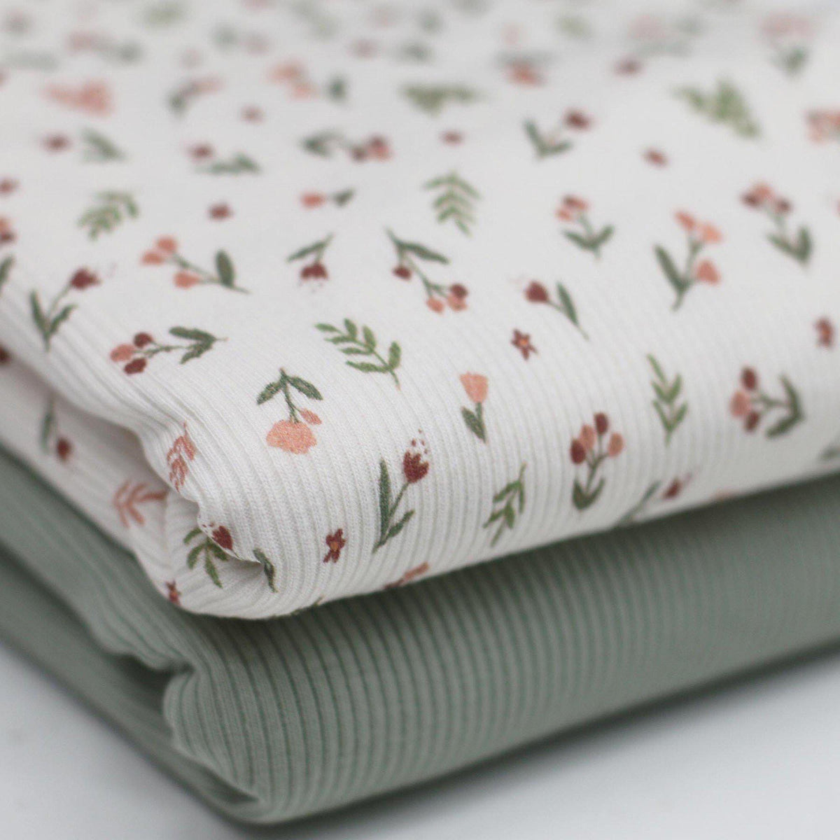 Tulpen Blumen Rippstrick Jersey Stoff Blätter | Baumwoll Jersey mit Lycra | Rib Jersey Stretch Stoff | Rippstoff Meterware