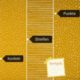 0,5 Meter Jersey Stoff Kinder Jerseystoff Meterware Punkte Streifen Striche senfgelb blau rost ecru mint grün cremeweiß