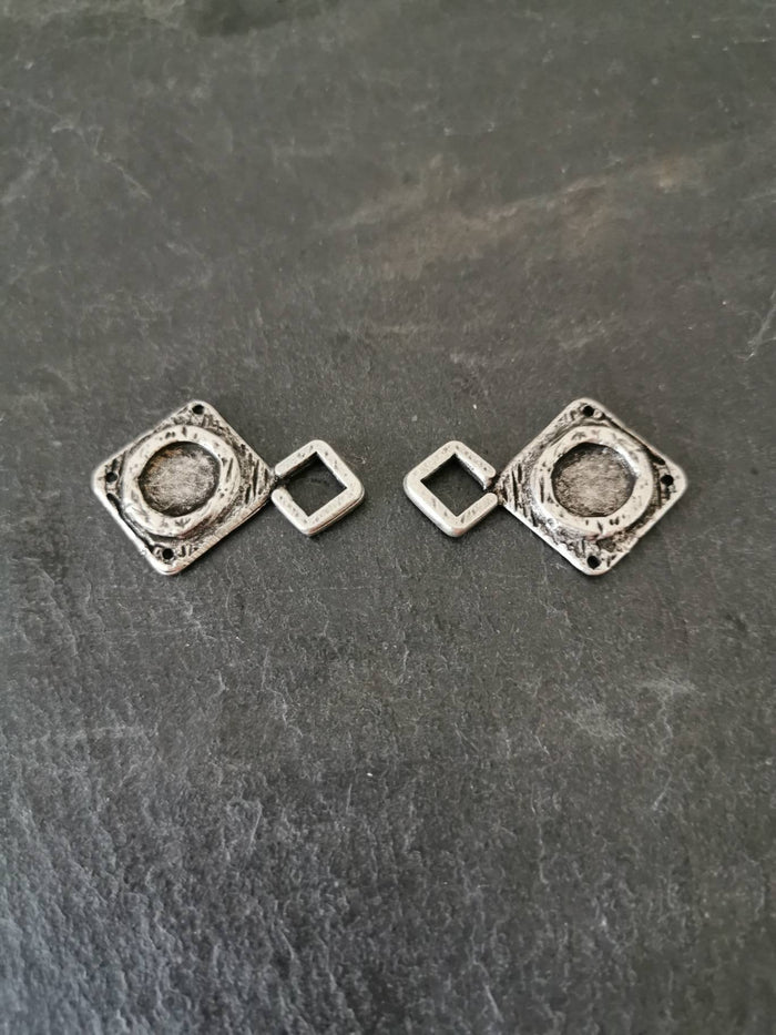 2er Set Miederhaken "Viereck" Dirndlhaken altsilber metall Miederösen Quadratisch