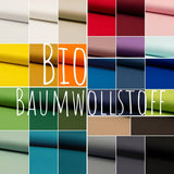 Bio Baumwollstoff 0,5 Meter kochfest 100 % Baumwolle, Stoff Meterware uni organic GOTS zertifiziert schwarz weiß petrol