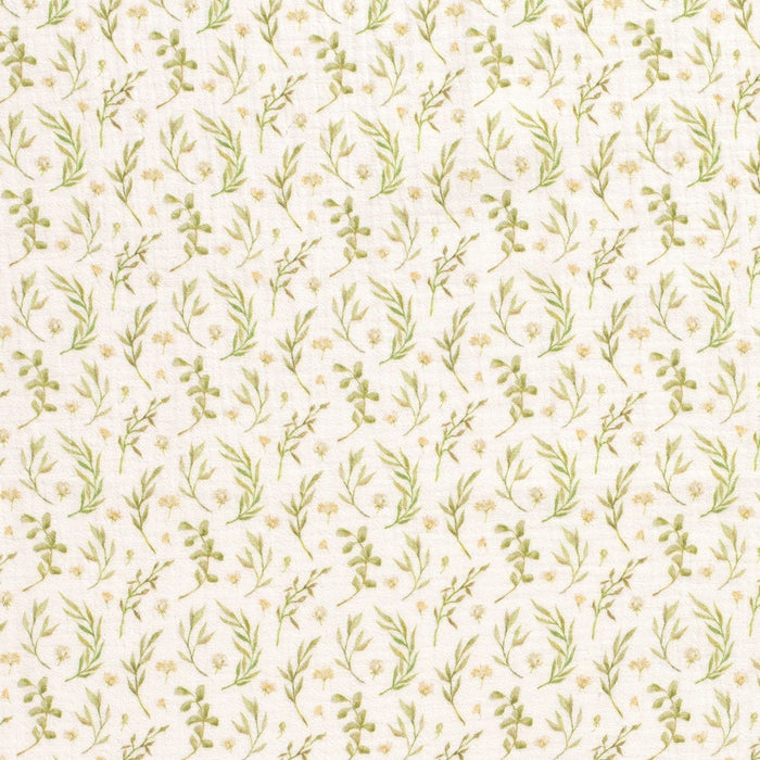 Musselin Blumenprint 100 % Baumwollstoff Musselinstoff Digitaldruck Gauze Meterware Blätter Blumen Eukalyptus Babystoff Öko-Tex 100 Ecru