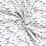 0,5 Meter Jerseystoff Wale Digitaldruck Meterware Kinder Wal Blätter Aquarell Optik Jersey Stoff Watercolour Fische blau weiß
