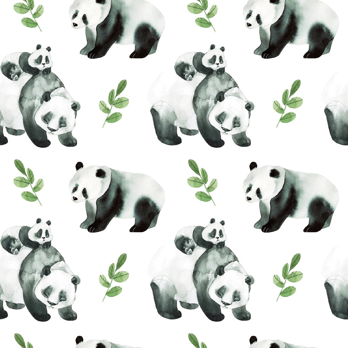 0,5 Meter Jerseystoff Pandas Bambus Digitaldruck Meterware Kinder Blätter Aquarell Optik Jersey Stoff Watercolour