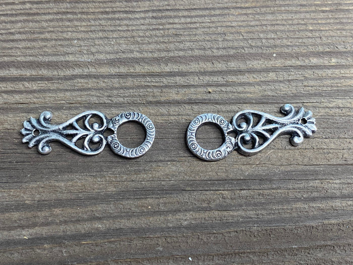 2er Set Miederhaken Schüröse "Fächer" Dirndlhaken altsilber metall Miederösen