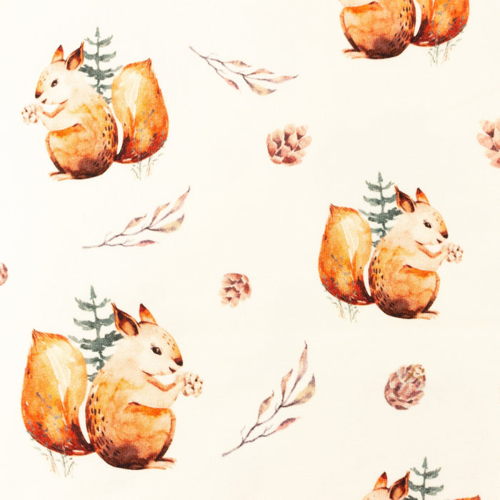 0,5 Meter Jerseystoff Eichhörnchen Digitaldruck Meterware Kinder Waldtiere Wald Aquarell Optik Jersey Stoff Watercolour