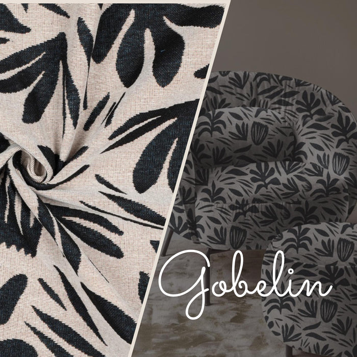 Gobelin Blätter schwarz weiß Stoff Meterware - fester Taschenstoff - Kissenstoff Gobelinstoff
