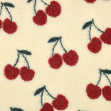 Teddy Jacquard Kirschen Stoff | Kuschelstoff Meterware | Teddyplüsch für Jacken Decken Westen Babykleidung | 3 Farben