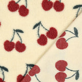 Teddy Jacquard Kirschen Stoff | Kuschelstoff Meterware | Teddyplüsch für Jacken Decken Westen Babykleidung | 3 Farben