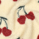 Teddy Jacquard Kirschen Stoff | Kuschelstoff Meterware | Teddyplüsch für Jacken Decken Westen Babykleidung | 3 Farben