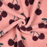 Teddy Jacquard Kirschen Stoff | Kuschelstoff Meterware | Teddyplüsch für Jacken Decken Westen Babykleidung | 3 Farben