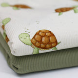 Schildkröten Rippstrick Jersey Stoff Tiere Schildkröte | Baumwoll Jersey mit Lycra | Rib Jersey Stretch Stoff | Rippstoff Meterware