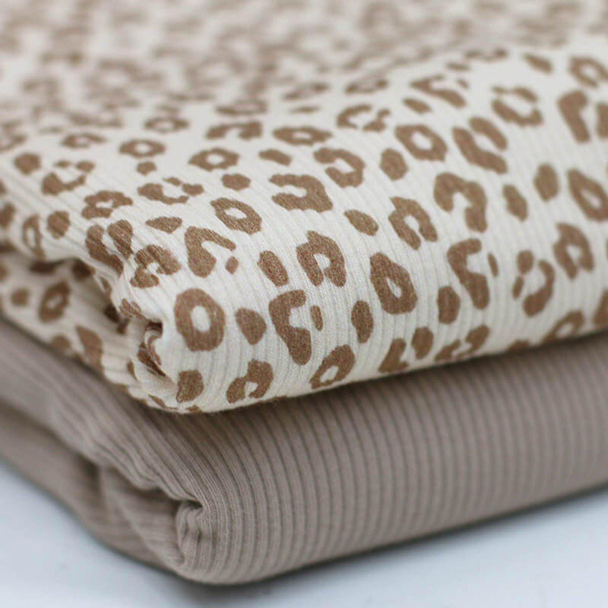 Leoparden Rippstrick Jersey Stoff Leo | Baumwoll Jersey mit Lycra | Rib Jersey Stretch Stoff | Rippstoff Leopardenmuster Animal print