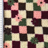 Teddy Jacquard Karo mit Blumen Stoff | Kuschelstoff Meterware | Teddyplüsch für Jacken Decken Westen Babykleidung