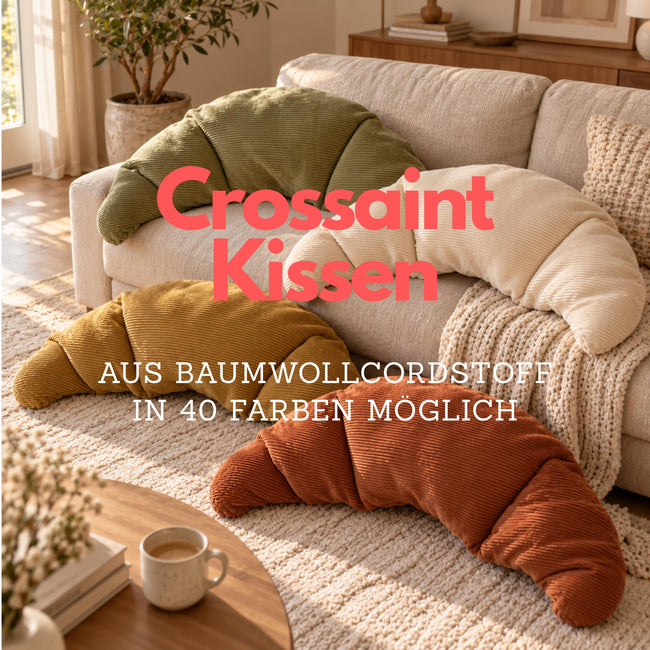 Cord Croissant Kissen 100 cm in 40 Farben | Nackenkissen | Croissantkissen | Schulanfang | Geschenk zum Einzug Kinderzimmer Deko